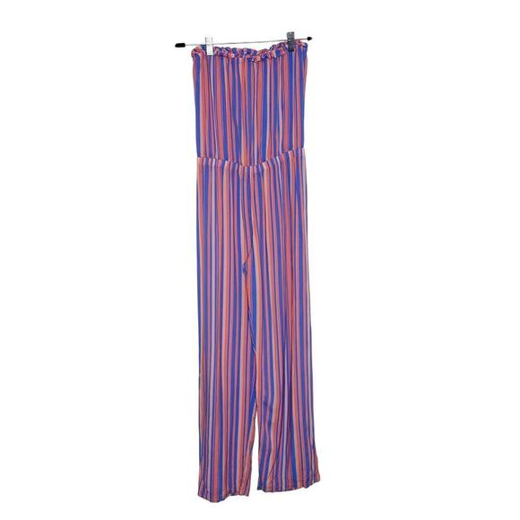Luli Fama Play Time Ruffle Strapless Striped Jumpsuit Women's Size X-Small XS - Picture 2 of 5